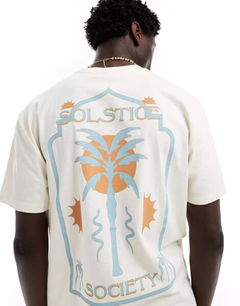 ASOS DESIGN relaxed t-shirt in off white with solstice society back print