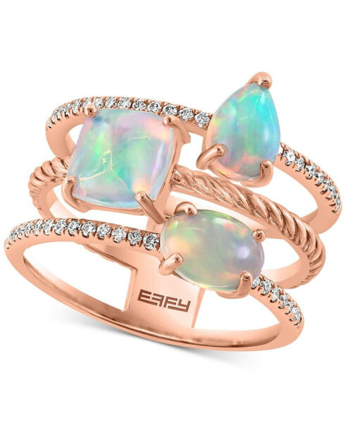 EFFY® Ethiopian Opal (1-1/2 ct. t.w.) & Diamond (1/5 ct. t.w.) Triple Row Statement Ring in 14k Rose Gold