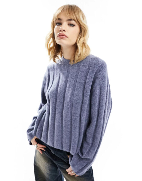 Weekday Fiona chunky knit jumper in dusty blue melange