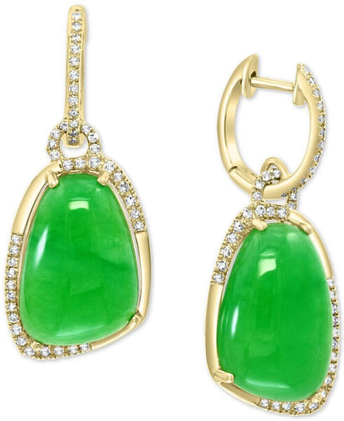 EFFY® Dyed Green Jade (17x12mm) & Diamond (3/8 ct. t.w.) Drop Earrings in 14k Gold