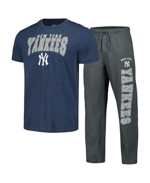 Men's Charcoal, Navy New York Yankees Meter T-shirt and Pants Sleep Set