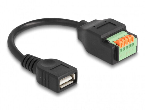 Delock 66062, 0.15 m, USB A, 5-pin terminal block, USB 2.0, Black