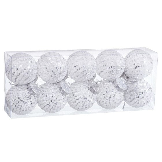 Ёлочные шарики Бело-Серебристые Shico 6 x 6 x 6 см (10 штук)