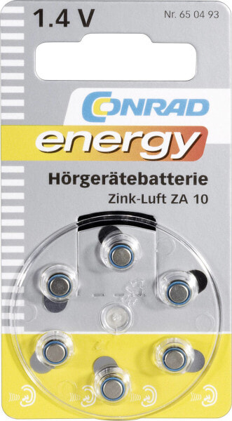 Одноразовая батарейка Conrad Energy ZA 10 Zinc-Air 1.4 V 6 шт. 90 mAh Серебро