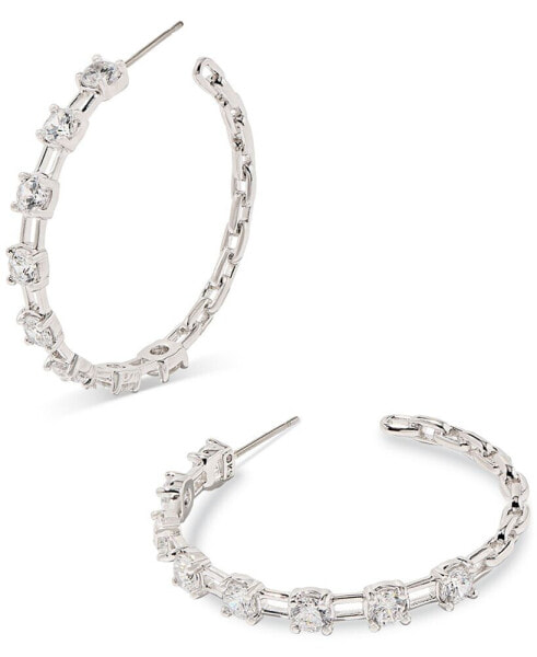 Crystal Square Link Medium Hoop Earrings, 1.31"