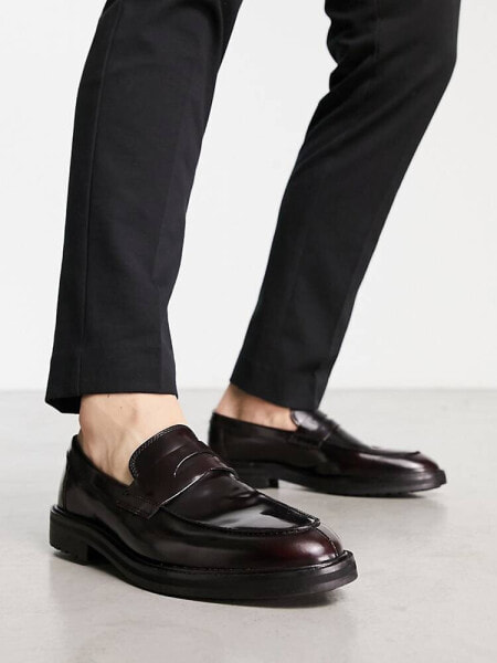 Schuh Robin chunky loafers in burgundy hi shine leather 