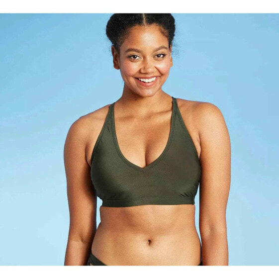 Women's V-Neck Racerback Bikini Top - All in Motion™ Olive Green Size 16-18