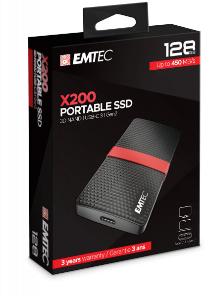 EMTEC X200 - 128 GB - USB Type-C - 3.2 Gen 1 (3.1 Gen 1) - 450 MB/s - Black,Red