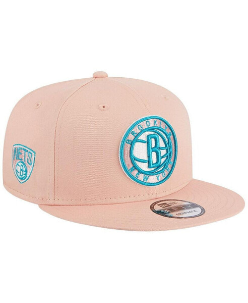 Men's Pink Brooklyn Nets Sky Aqua Undervisor 9FIFTY Snapback Hat