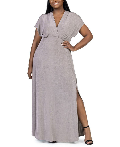 Plus Size Front Slit Empire Waist Maxi Dress