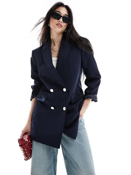 Stradivarius oversized tailored blazer in navy 