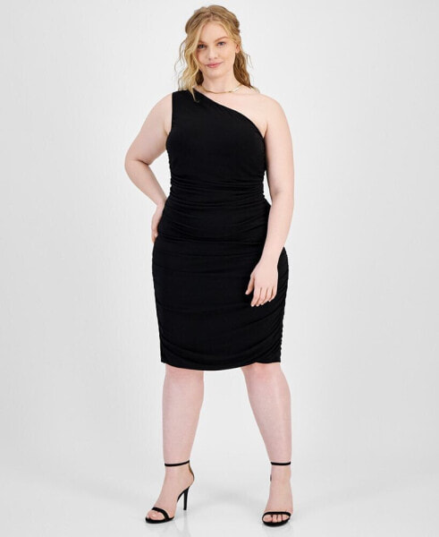 Trendy Plus Size One-Shoulder Ruched Dress