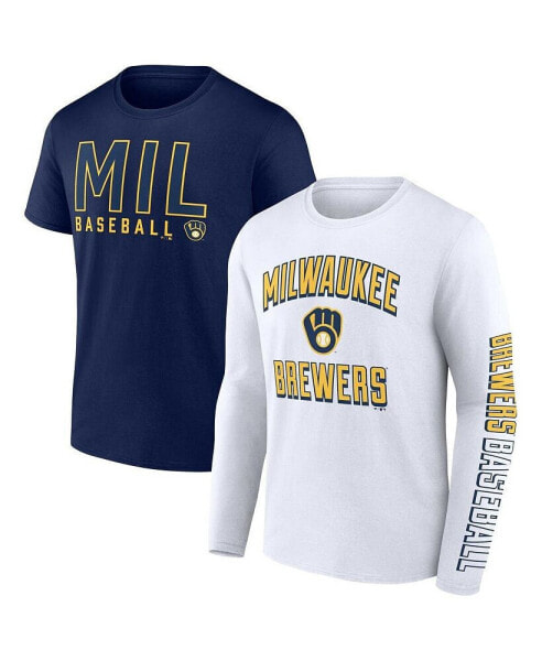 Men's Navy, White Milwaukee Brewers Two-Pack Combo T-shirt Set