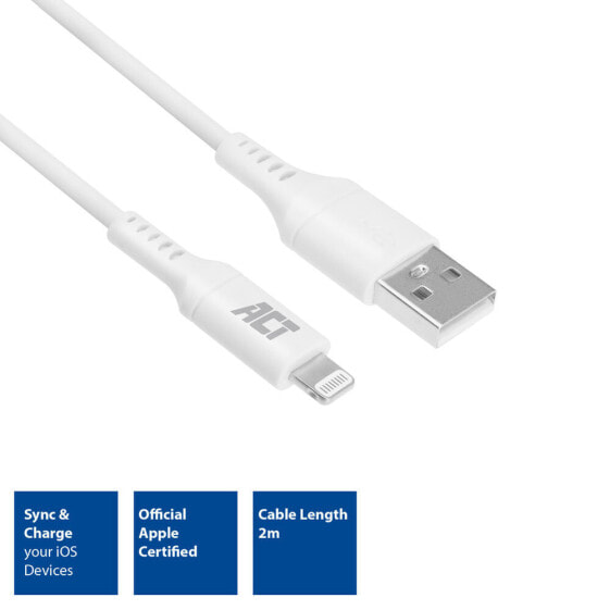 ACT AC3012 - 2 m - Lightning - USB A - Male - Male - White