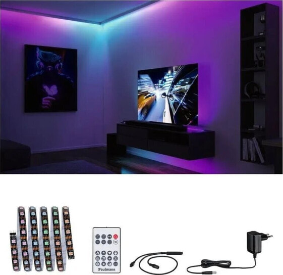 Taśma LED Paulmann Kompletny zestaw taśma DYNAMIC LED RGB+ 3W 1,5M IP20 60LED/m 5VA 230V/12V DC biały / tworzywo sztuczne