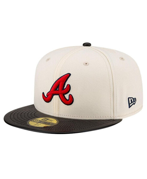 Men's Cream Atlanta Braves Game Night Leather Visor 59FIFTY Fitted Hat