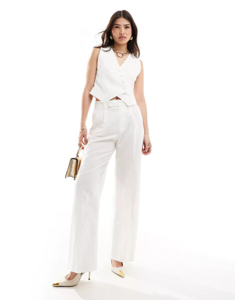 Mango tailored straight leg co-ord trousers in white