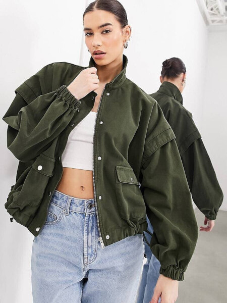 ASOS EDITION bomber jacket with collar in light khaki