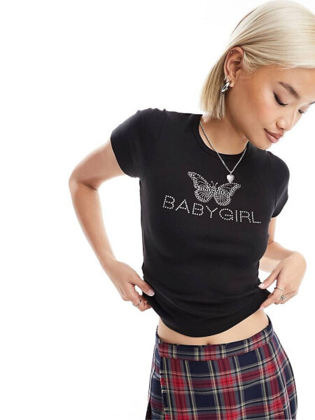 Reclaimed Vintage baby girl tee in black