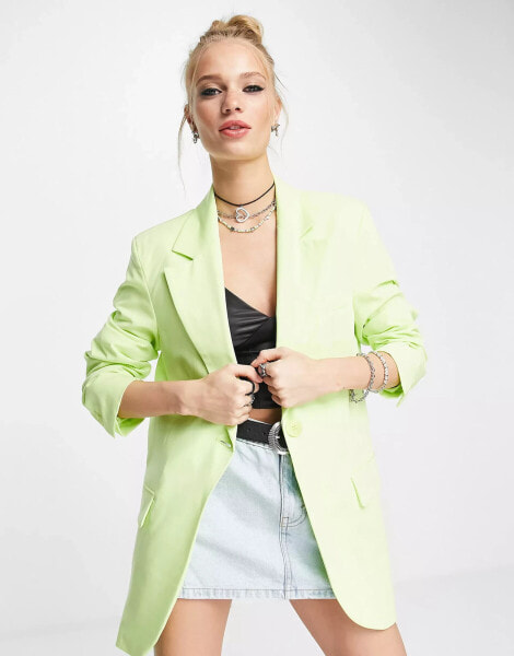 Bershka oversized blazer in lime