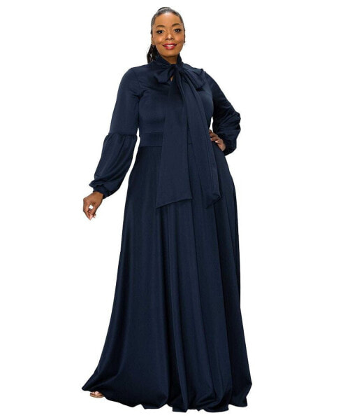 Plus Size Bella Donna Dress with Ribbon and Bishop Sleeves