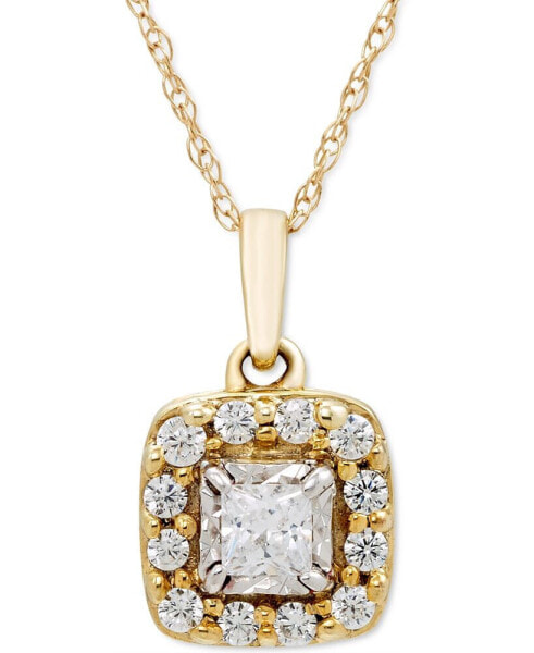 Diamond Princess Halo 18" Pendant Necklace (1/4 ct. t.w.) in 14k Gold