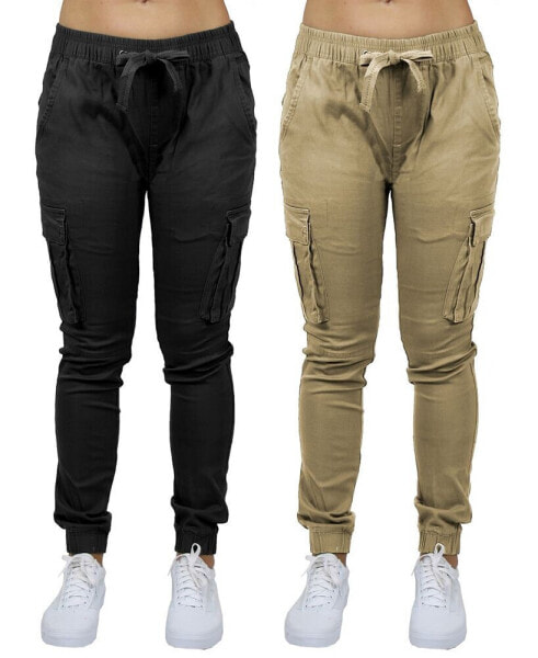 Women's Loose Fit Cotton Stretch Twill Cargo Joggers Set, 2 Pack