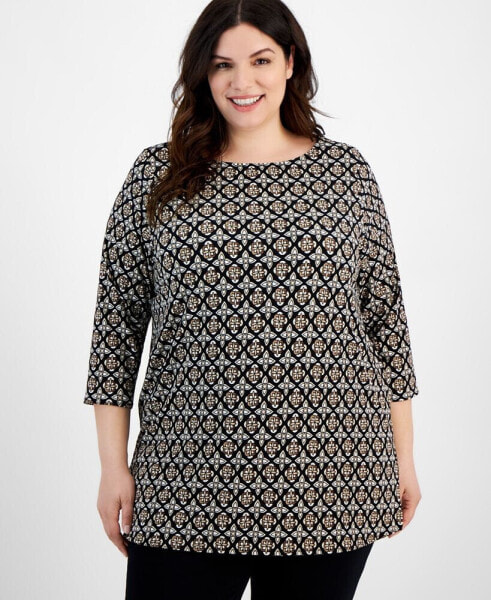 Plus Size Francesca Foulard Boat-Neck Top, Created for Macy's