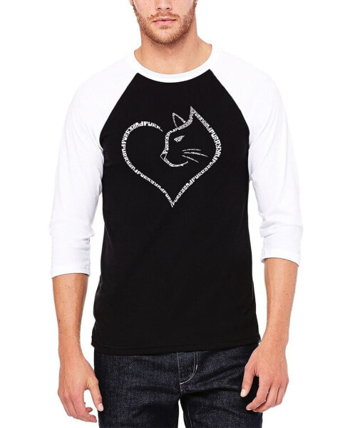 Men's Cat Heart Raglan Baseball Word Art T-shirt