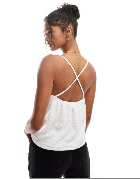 ASOS DESIGN textured strappy cami peplum top in white