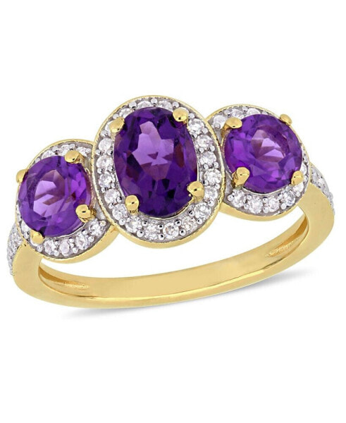 Amethyst (1-5/8 ct.t.w.) and Diamond (1/3 ct.t.w.) 3-Stone Halo Ring in 18k Yellow Gold over Sterling Silver