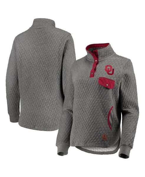 Women's Heathered Gray, Crimson Oklahoma Sooners Magnum Quilted Quarter-Snap Pullover Jacket