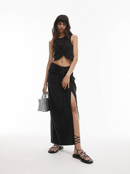 Topshop knot front co ord skirt in black