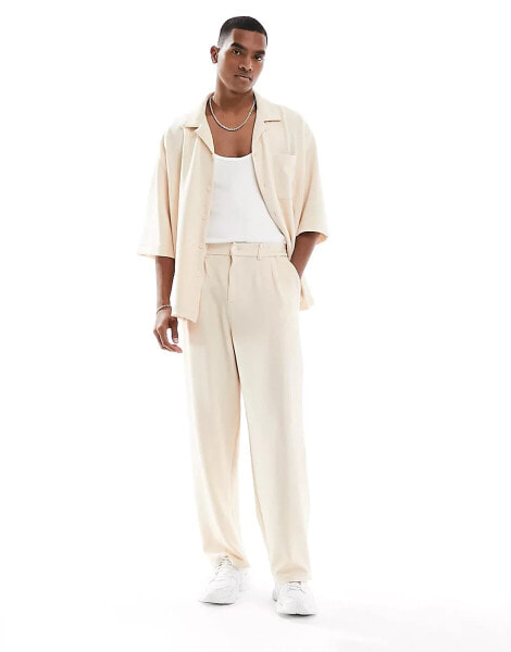 Sixth June co-ord textured trousers in beige