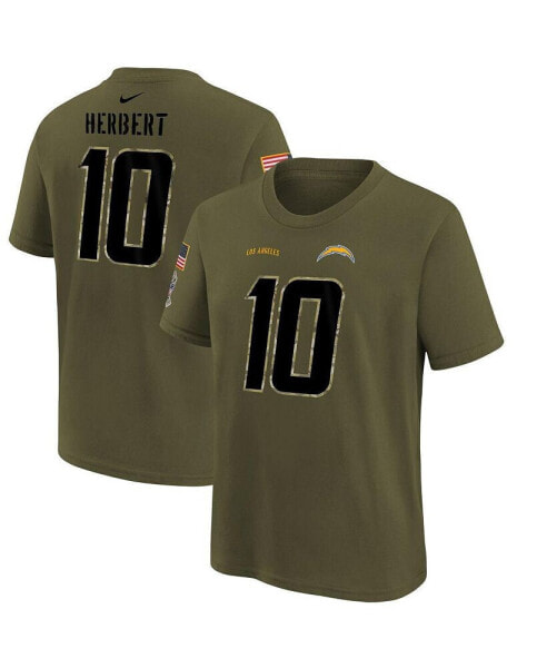 Big Boys Justin Herbert Olive Los Angeles Chargers 2022 Salute To Service Name and Number T-shirt