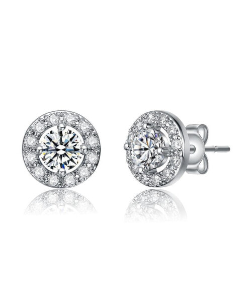 Cubic Zirconia Elegant Halo Stud Earrings