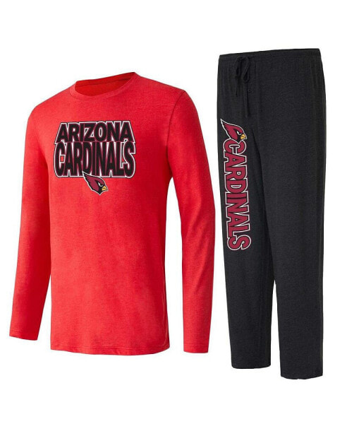 Men's Black, Cardinal Arizona Cardinals Meter Long Sleeve T-shirt and Pants Sleep Set