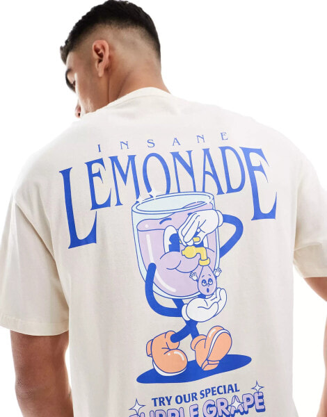 Jack & Jones oversized lemonade print t-shirt in buttercream