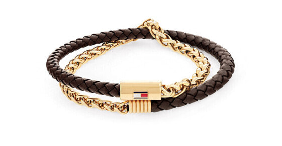 Double leather and gold-plated steel bracelet 2790563
