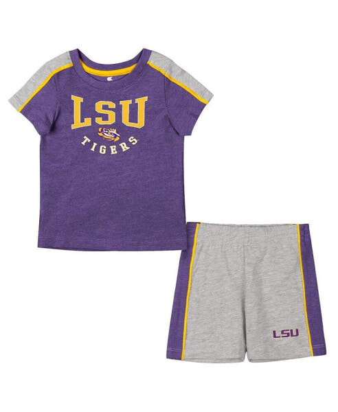 Infant Boys and Girls Boys and Girls Purple, Heather Gray LSU Tigers Norman T-shirt and Shorts Set