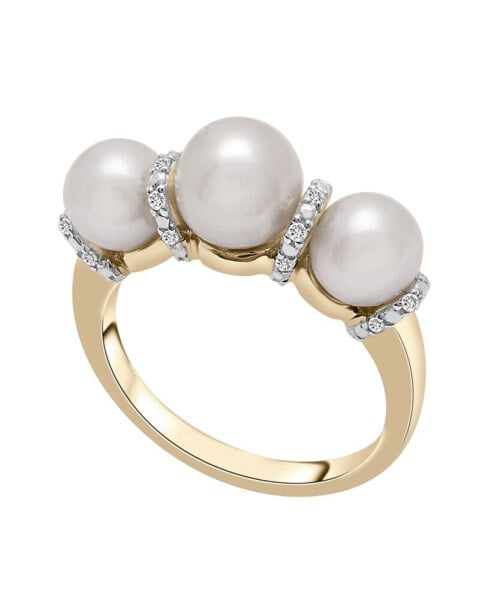Cultured Freshwater Pearl (6mm, 7mm) & Diamond (1/10 ct. tw.) Graduated Ring in 14K Yellow Gold