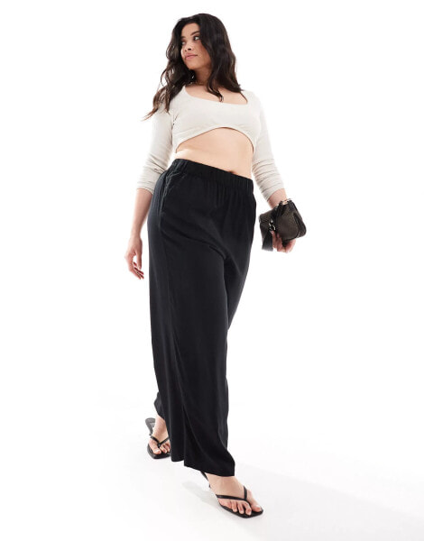 Yours wide leg pull on trousers in black