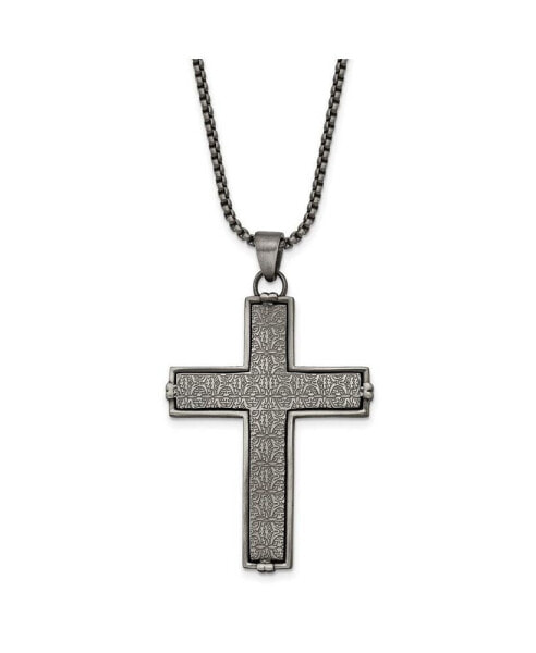 Stainless Steel Antiqued Cross Pendant on a Rope Chain Necklace