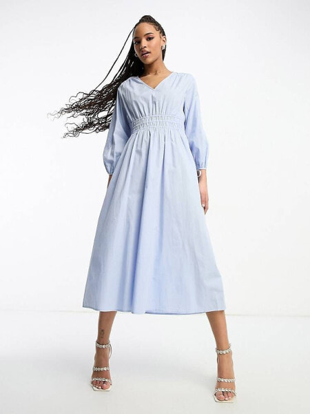 Nobody's Child Cassie tie sleeve midi dress in blue