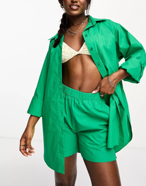 Lindex relaxed poplin beach shirt in green