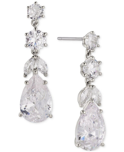 Rhodium-Plated Pear-Shape Cubic Zirconia Linear Drop Earrings, Created for Macy's
