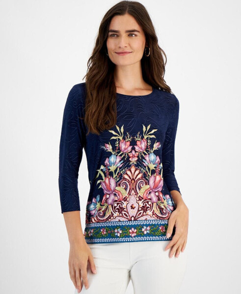 Petite Floral-Print 3/4-Sleeve Top, Created for Macy's