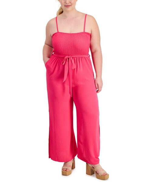 Trendy Plus Size Smocked Spaghetti-Strap Jumpsuit