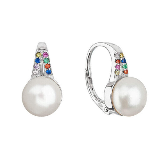 Silver earrings with a river pearl 21070.3