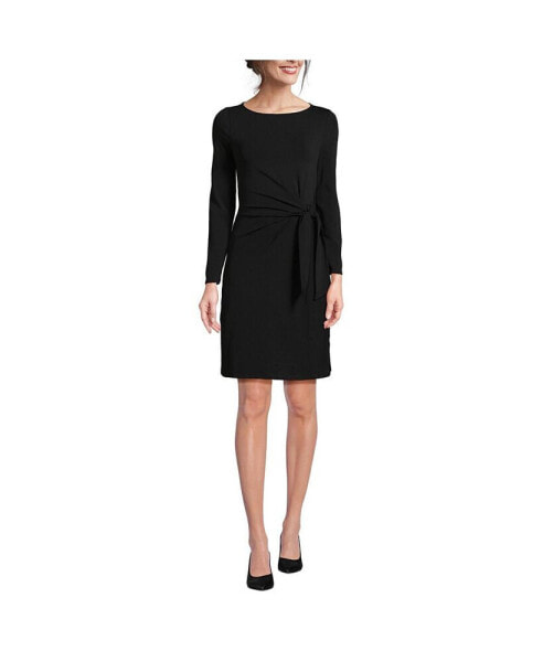 Petite Boatneck Long Sleeve Tie Waist Dress